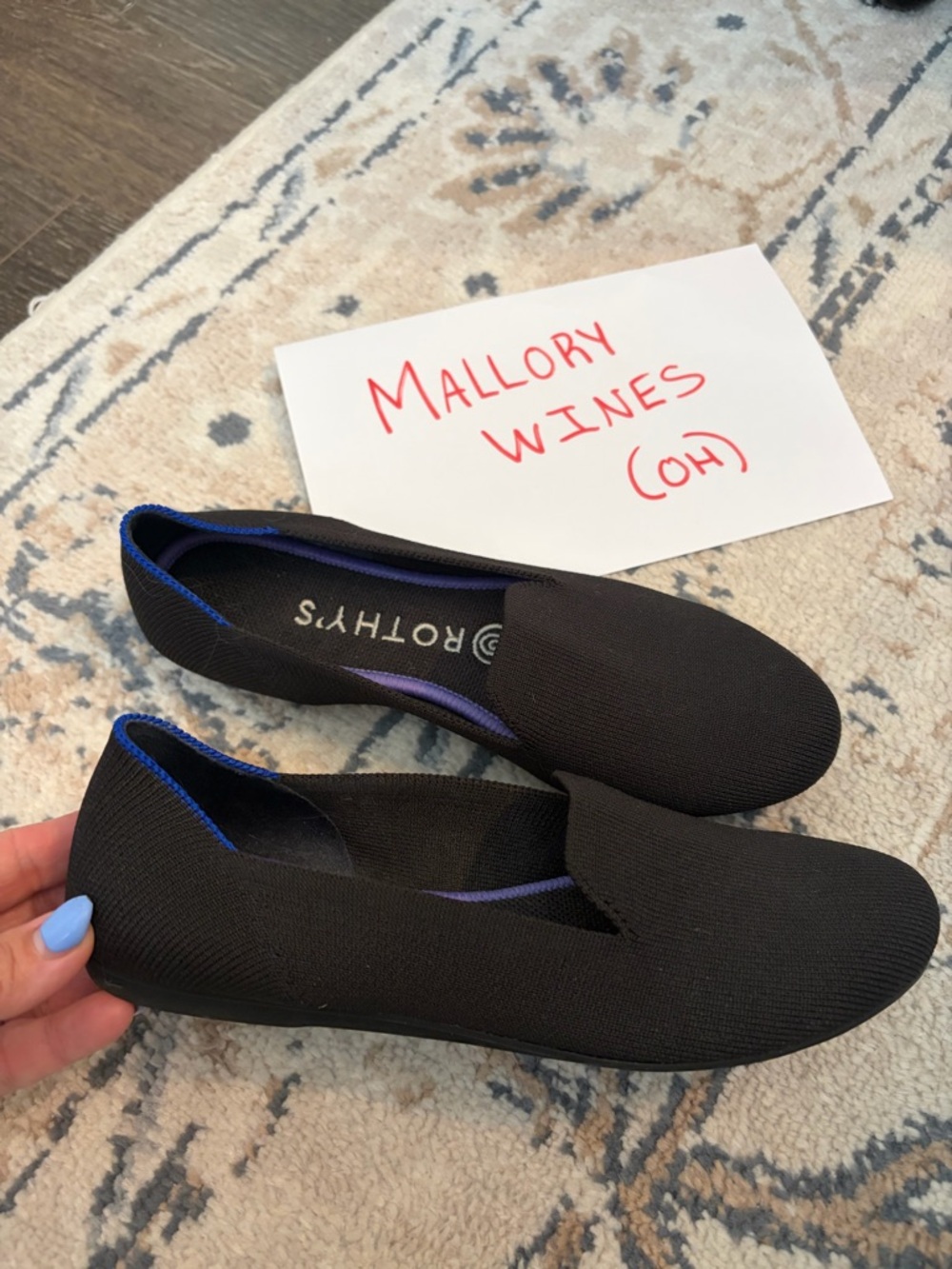 Rothy's Black Slip-On Flats with Blue Trim - Women